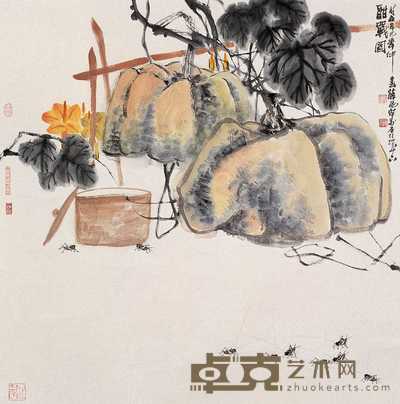 薛亮 2001年作 酣战图 镜心 70×69cm